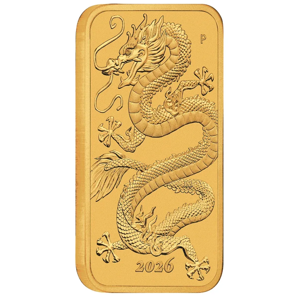 1oz Perth Mint Gold Rectangular Dragon Bullion Bar (2026)