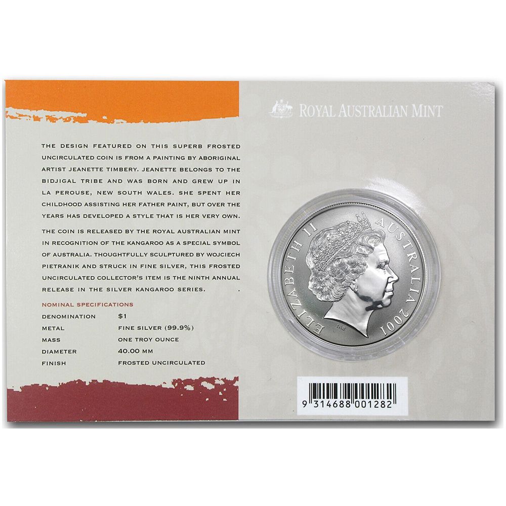 2001 1oz Silver Australian Kangaroo Coin in Card-1-4