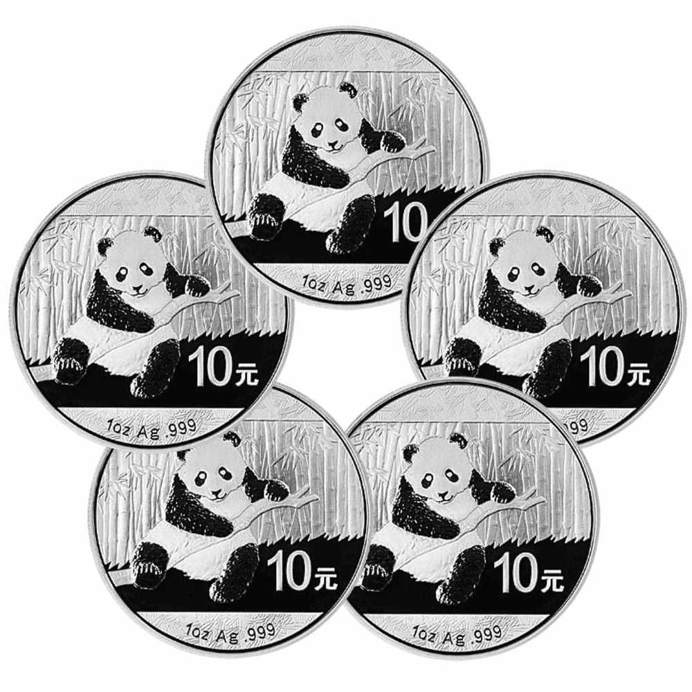 2014 Set of 5 1oz Silver 10 Yuan Chinese Panda BU Coin Bundle