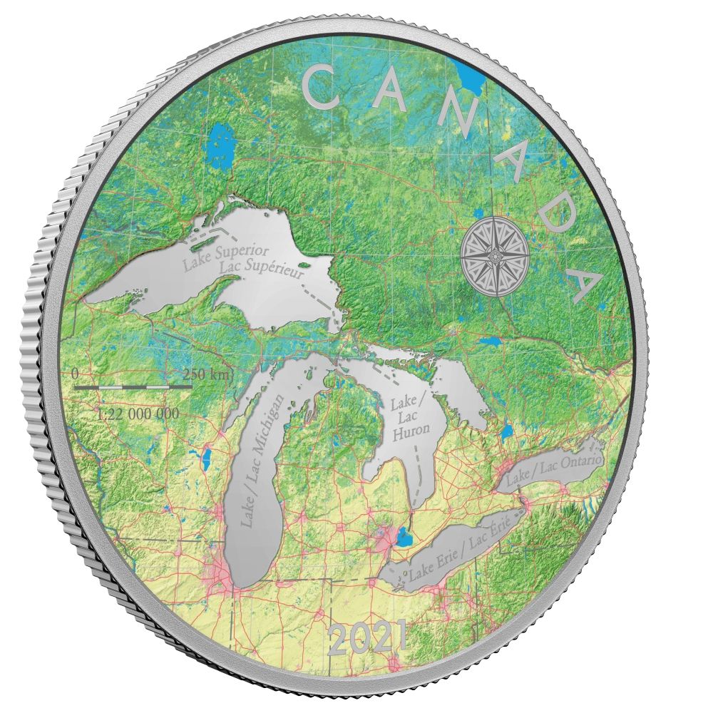 2021 Canadian $50 Great Lakes Tribute 5oz Silver Colourised Coin