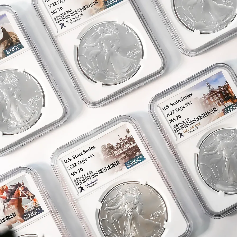 2022 NGC MS70 1 oz .999 Silver American Eagle Coin – The US State Series (Dealer's Choice)