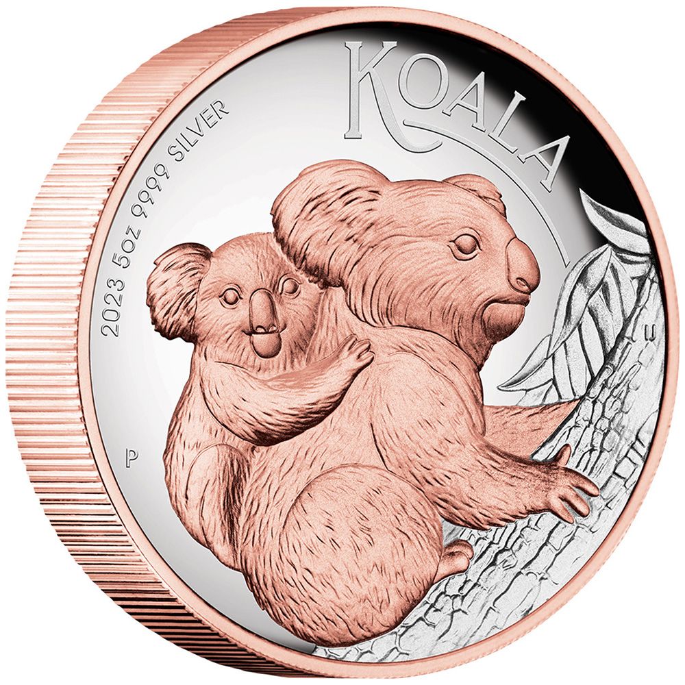 2023 Perth Mint 5 oz Silver Australian Koala High Relief Gilded Coin