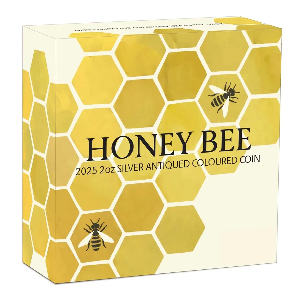 2025 Australia 2 oz Silver Honey Bee Antiqued Coloured Coin