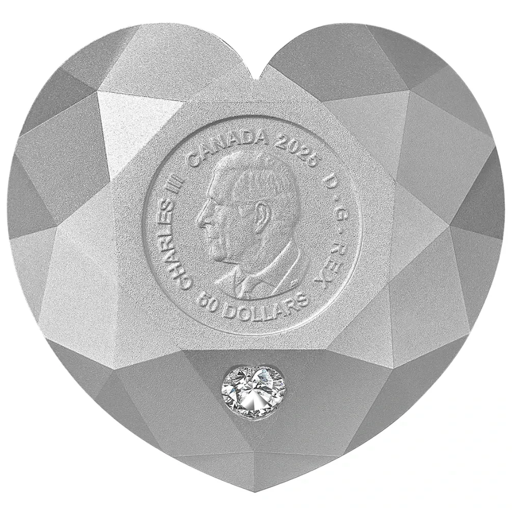 2025 Canada 78.95 g Pure Silver Heart Diamond-Shaped Proof Coin