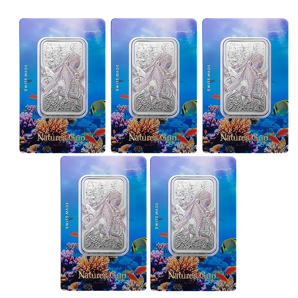 2025 Niue Silver PAMP $2 Nature’s Grip Giant Pacific Octopus Minted Bar (Set of 5)