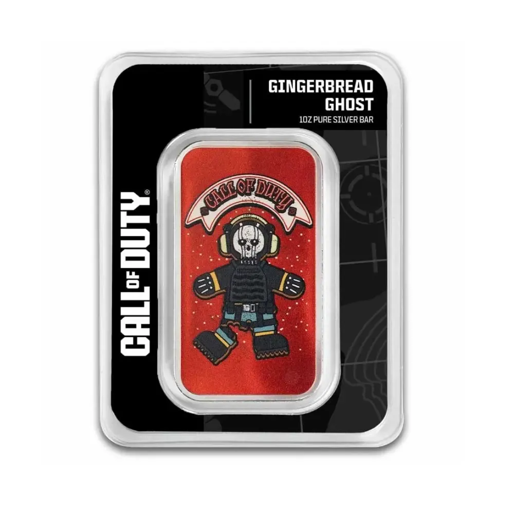2025 PAMP 1 oz Silver Call of Duty Gingerbread Ghost Proof Like Bar in TEP