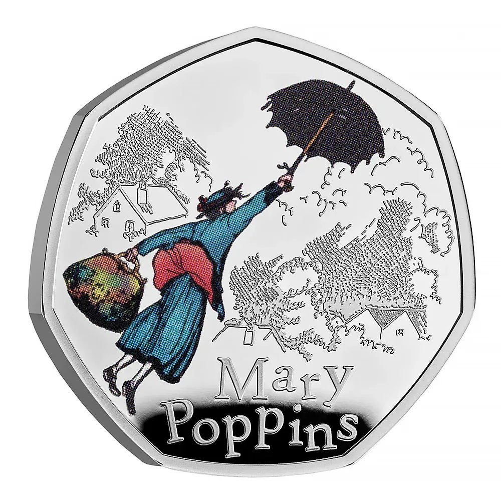 2025 UK 50p .925 Sterling Silver Mary Poppins Proof Colour Coin