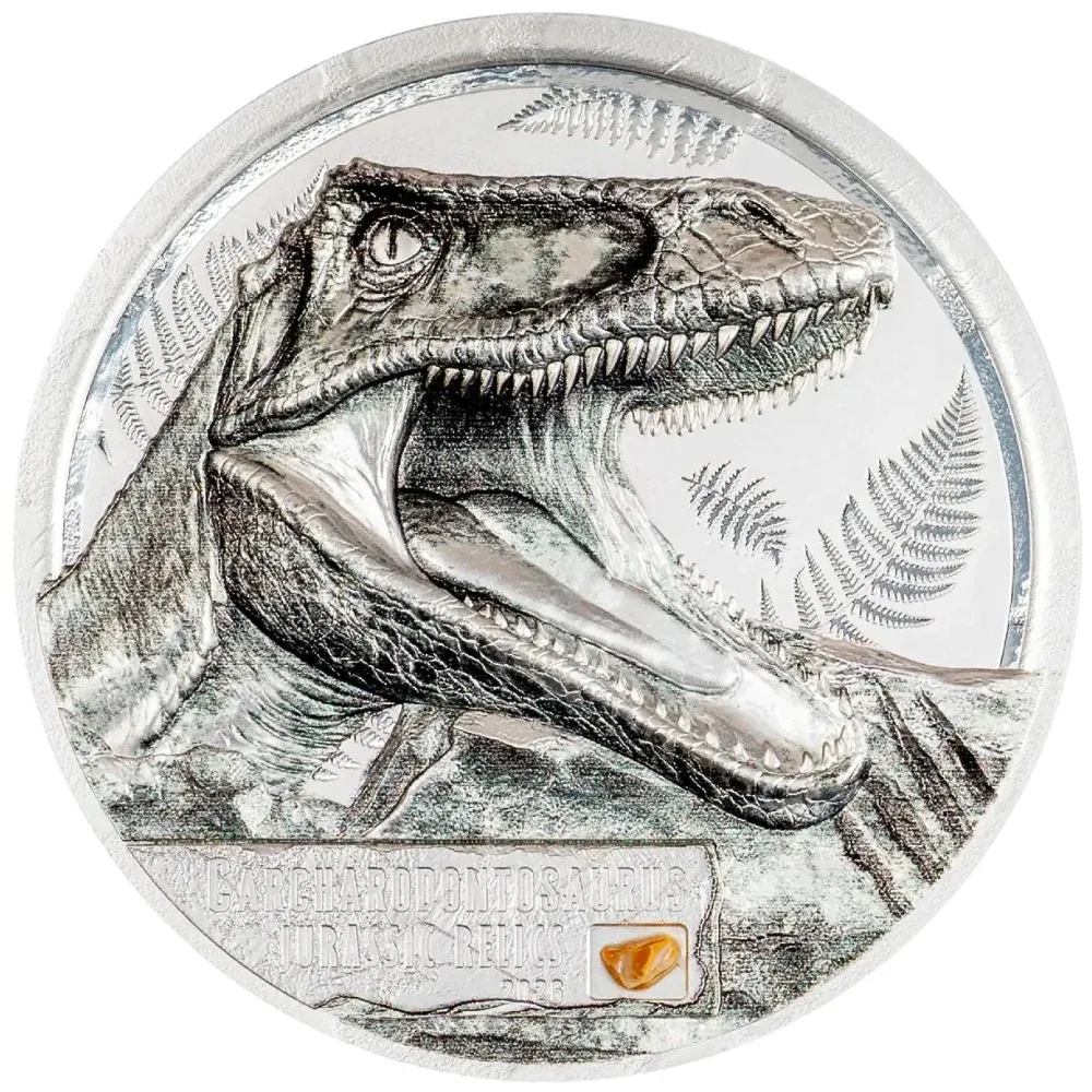 2026 Cook Islands 1 oz Silver Jurassic Relics - Carcharodontosaurus Coloured Proof Coin