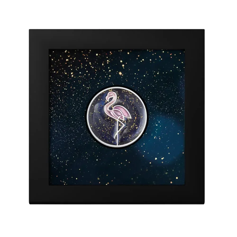 2026 Cook Islands 1 oz Silver Line Art - Flamingo Coloured Coin