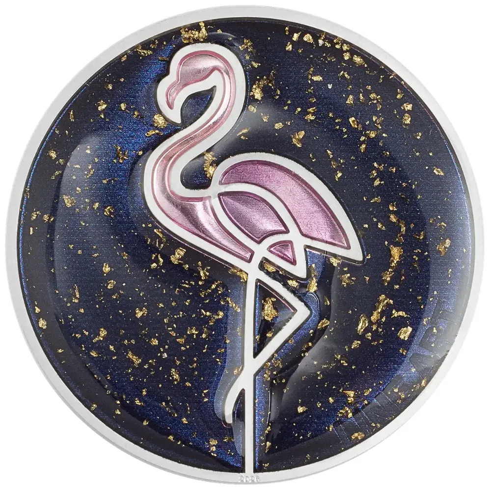 2026 Cook Islands 1 oz Silver Line Art - Flamingo Coloured Coin