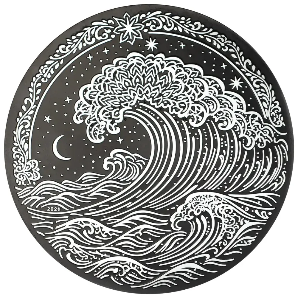 2026 Cook Islands 1 oz Silver - Wave Obsidian Black Coin