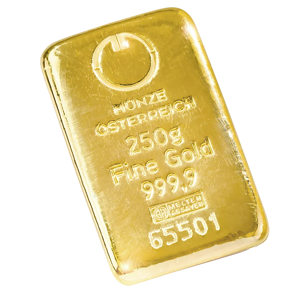 250g Austrian Mint Gold Cast Bar