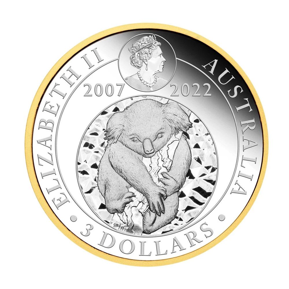 2022 Australia 3 oz Silver Australian Koala 15th Anniversary Gilded Coin