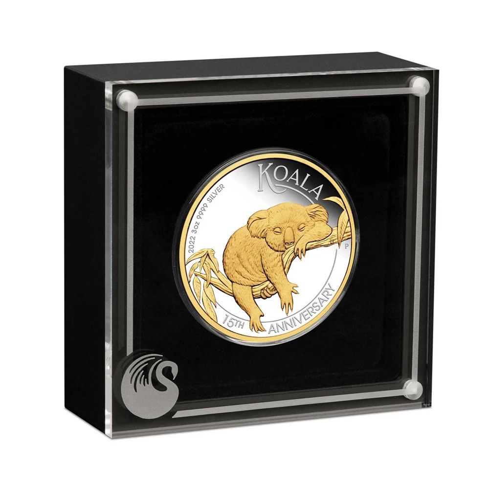 2022 Australia 3 oz Silver Australian Koala 15th Anniversary Gilded Coin