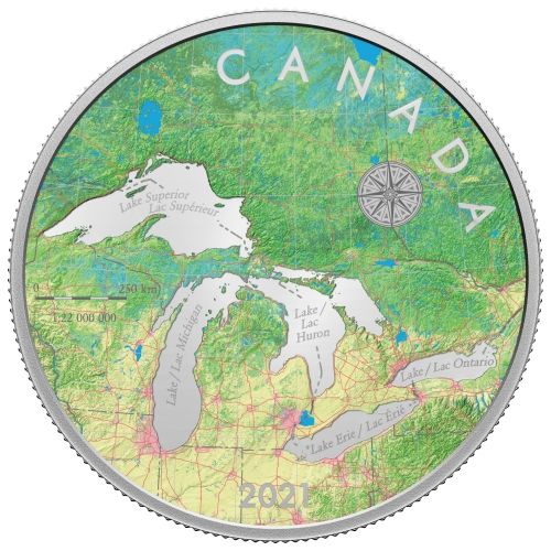 2021 Canadian $50 Great Lakes Tribute 5oz Silver Colourised Coin