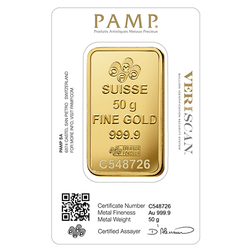 50g PAMP Suisse Gold Minted Bar