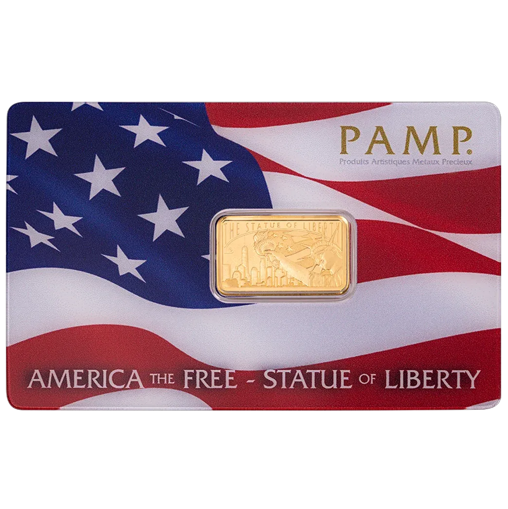 5g America the Free - Statue of Liberty .9999 Fine Gold Minted Bar - PAMP Suisse