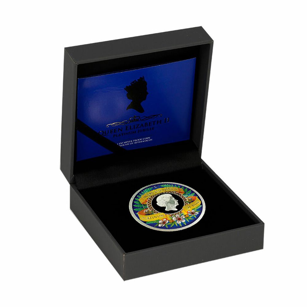 2022 5oz Queen Elizabeth II Platinum Jubilee Coloured Silver Proof Coin NZP 3