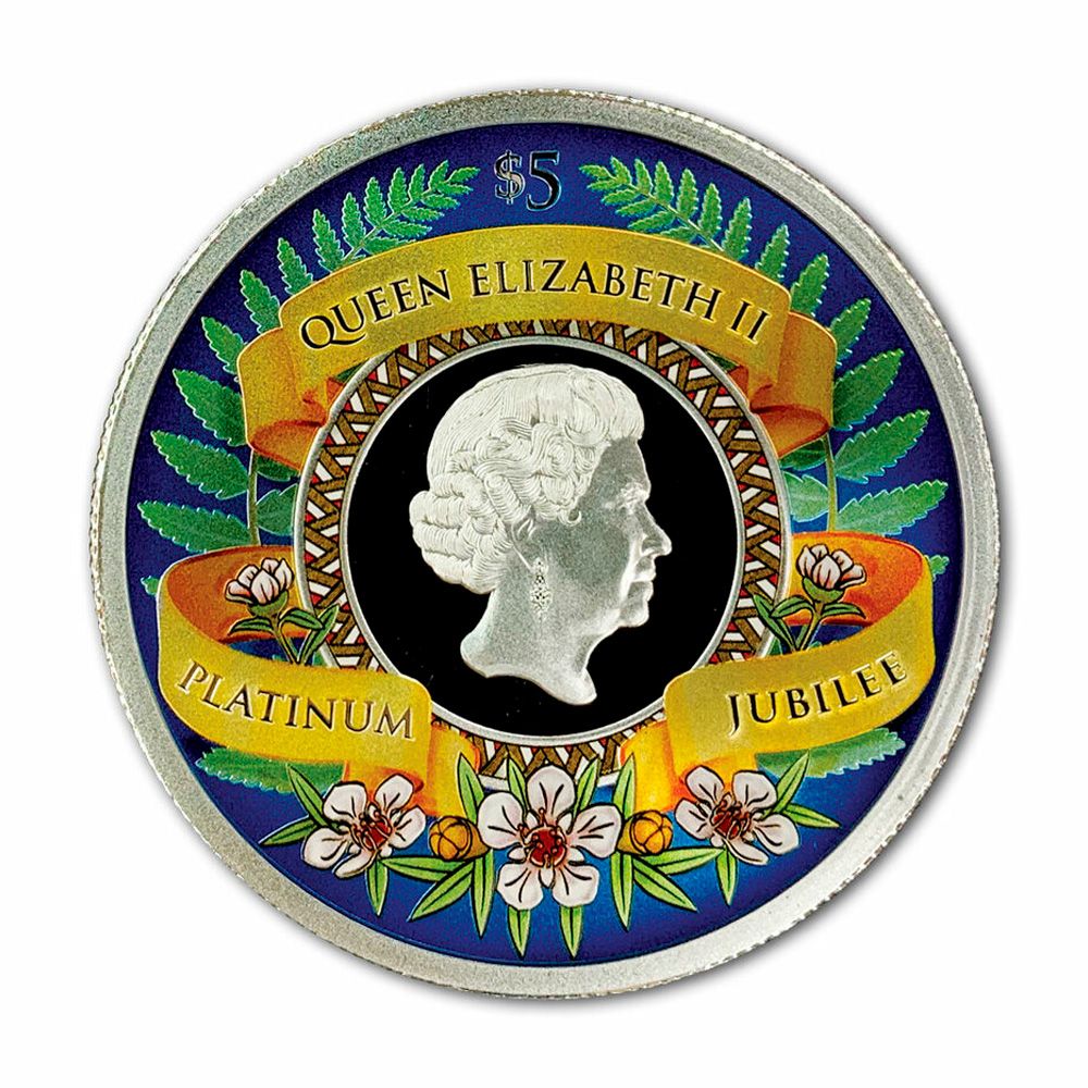 2022 5oz Queen Elizabeth II Platinum Jubilee Coloured Silver Proof Coin NZP 1