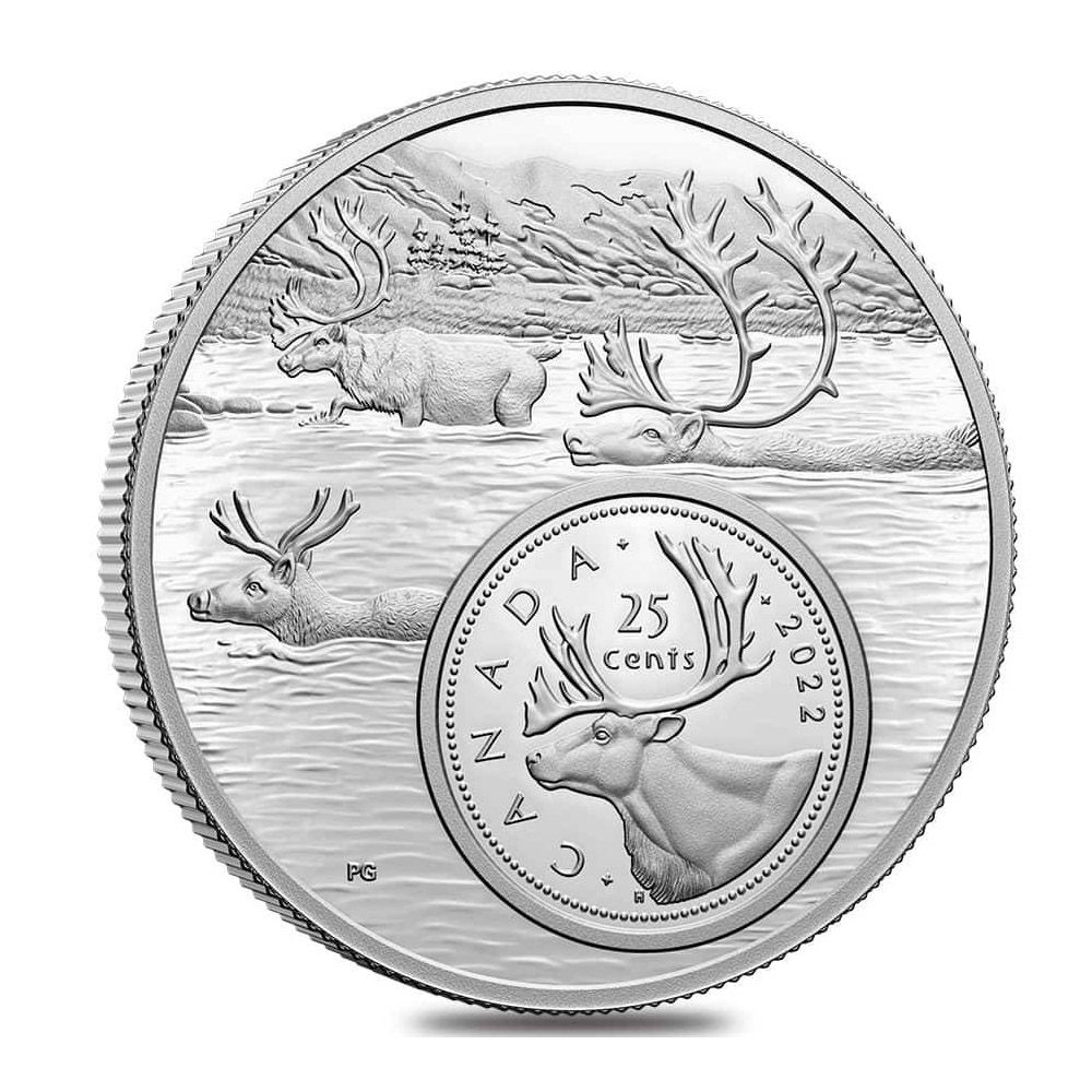 2022 Canada 5 oz .9999 Silver The Bigger Picture - The Caribou 25c Proof Coin
