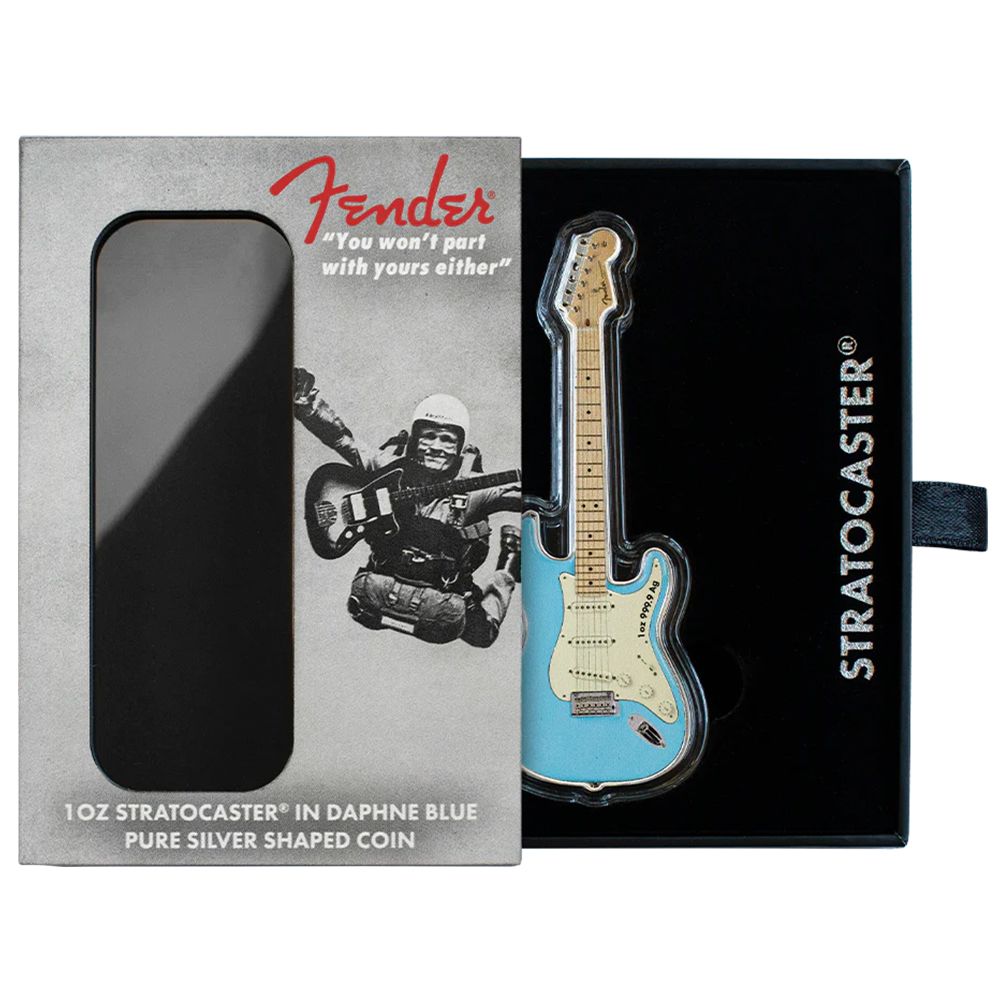 2022 1 oz Silver PAMP Fender Stratocaster Guitar Daphne Blue