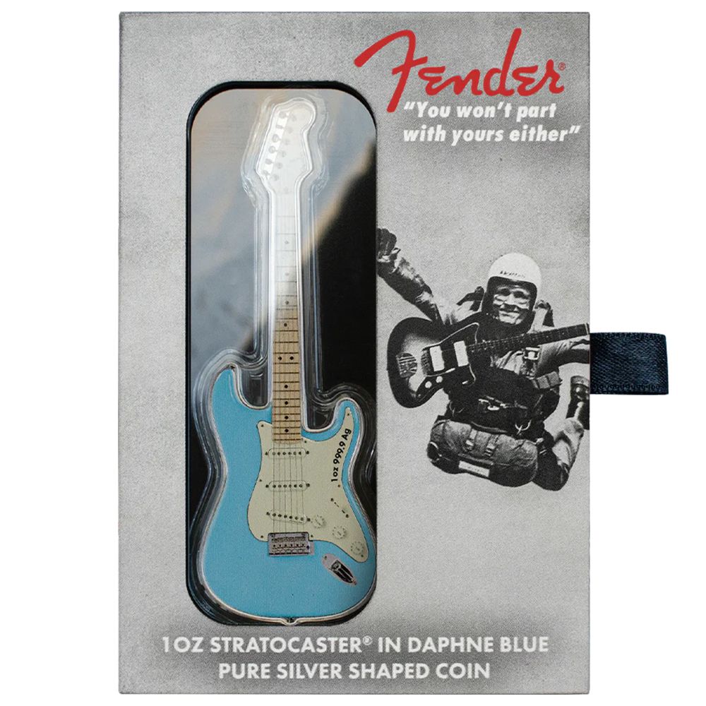 2022 1 oz Silver PAMP Fender Stratocaster Guitar Daphne Blue