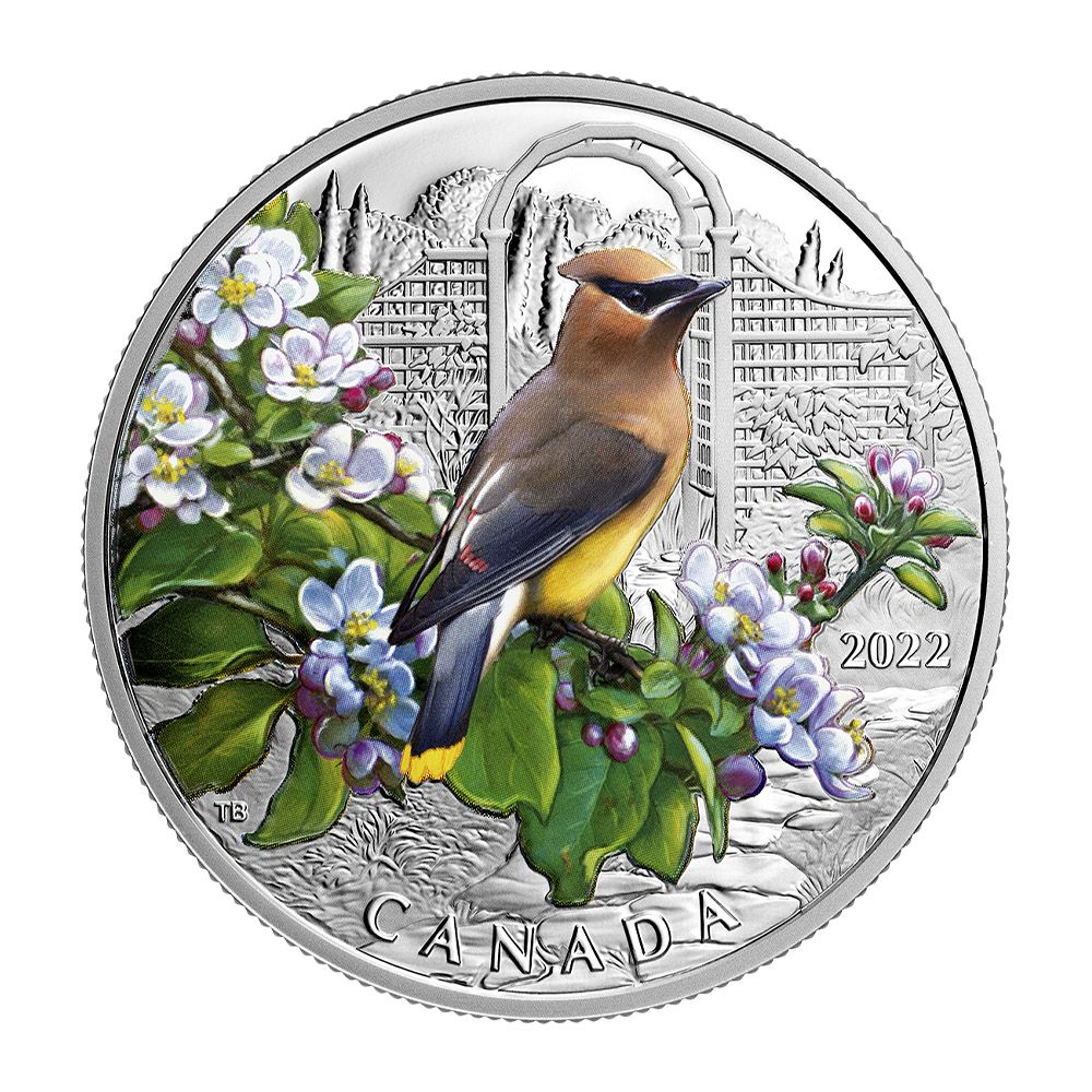 2022 Canada 1 oz .9999 Silver $20 Colourful Birds Series Cedar Waxing Coin