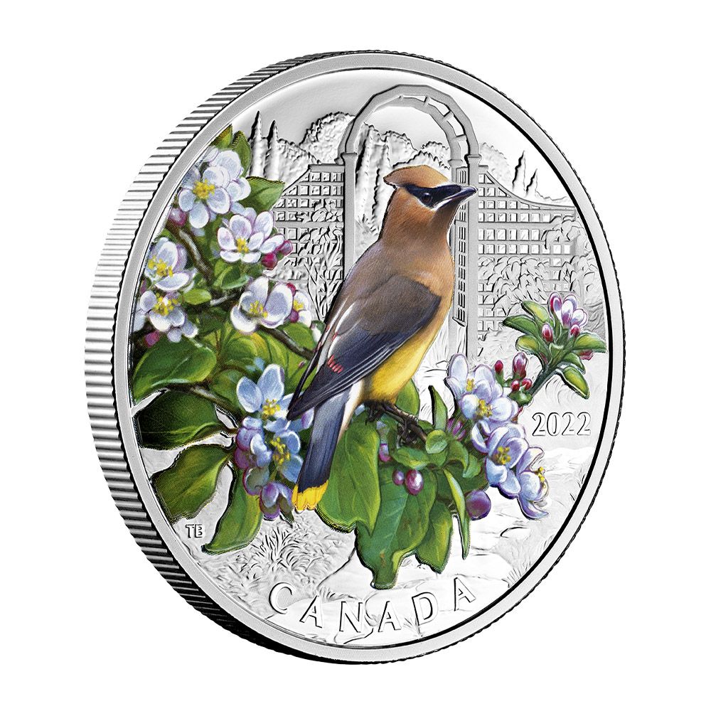 2022 Canada 1 oz .9999 Silver $20 Colourful Birds Series Cedar Waxing Coin