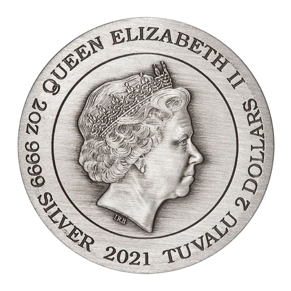 2021 2oz Tuvalu Double Dragon & Phoenix Silver Antiqued Coin