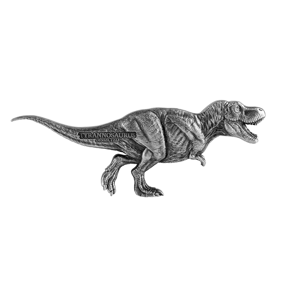 2022 Republic of Chad 3 oz .9999 Silver Tyrannosaurus Dissected Antiqued Coin