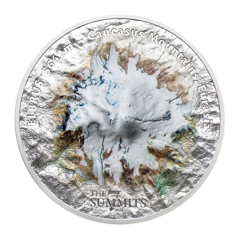 2021 Cook Islands 5 oz Silver $25 Elbrus 7 Sumits Ultra High Relief Coin
