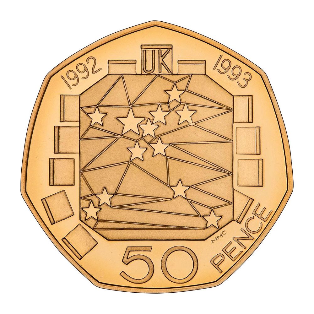 1992-1993 Royal Mint 26.32g 22ct Gold Proof Fifty Pence Coin