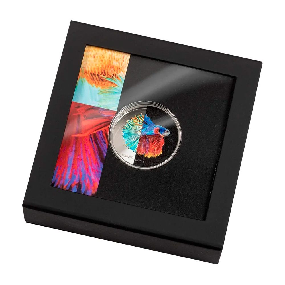 2021 1oz Ultra High Relief Colorized Proof Silver Coin - Eclectic Nature Fighting Fish