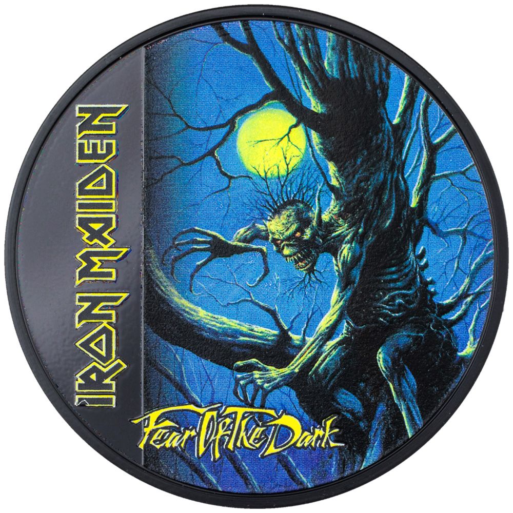 2022 Cook Islands 1 oz Silver Iron Maiden - Fear of the Dark Obsidian Black Coin