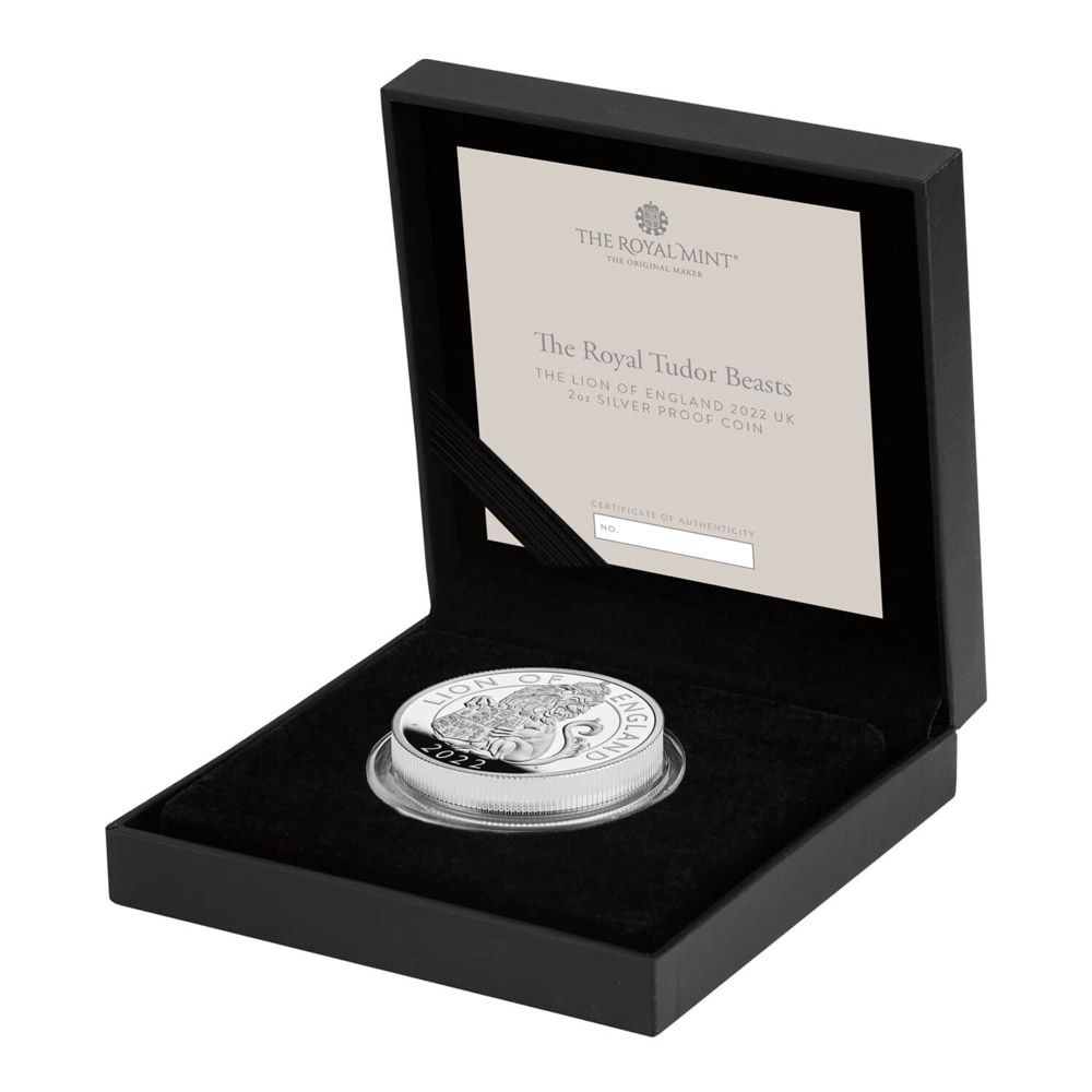 2022 UK 2 oz Silver Tudor Beast The Lion of England Proof Coin - The Royal Mint