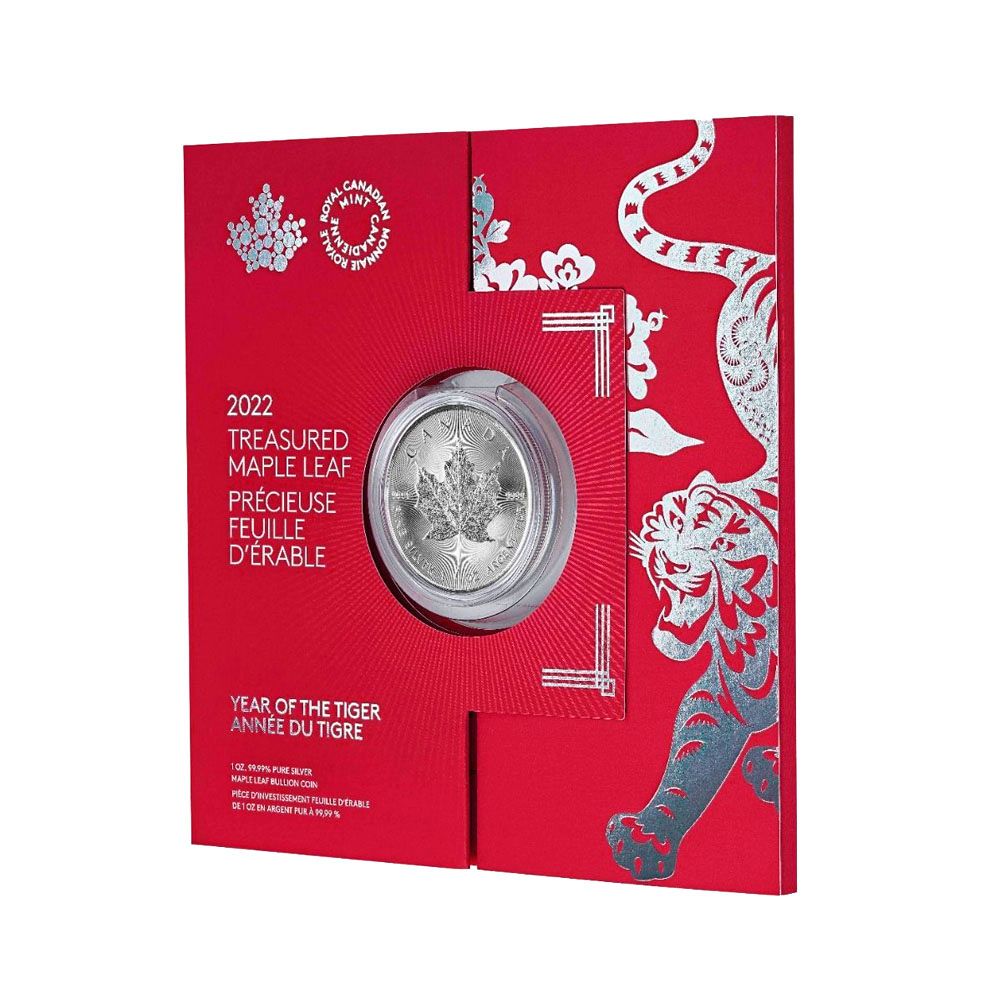 2022 Canada 1 oz .9999 Silver Lunar Dragon Treasured Maple Leaf Coin In Card