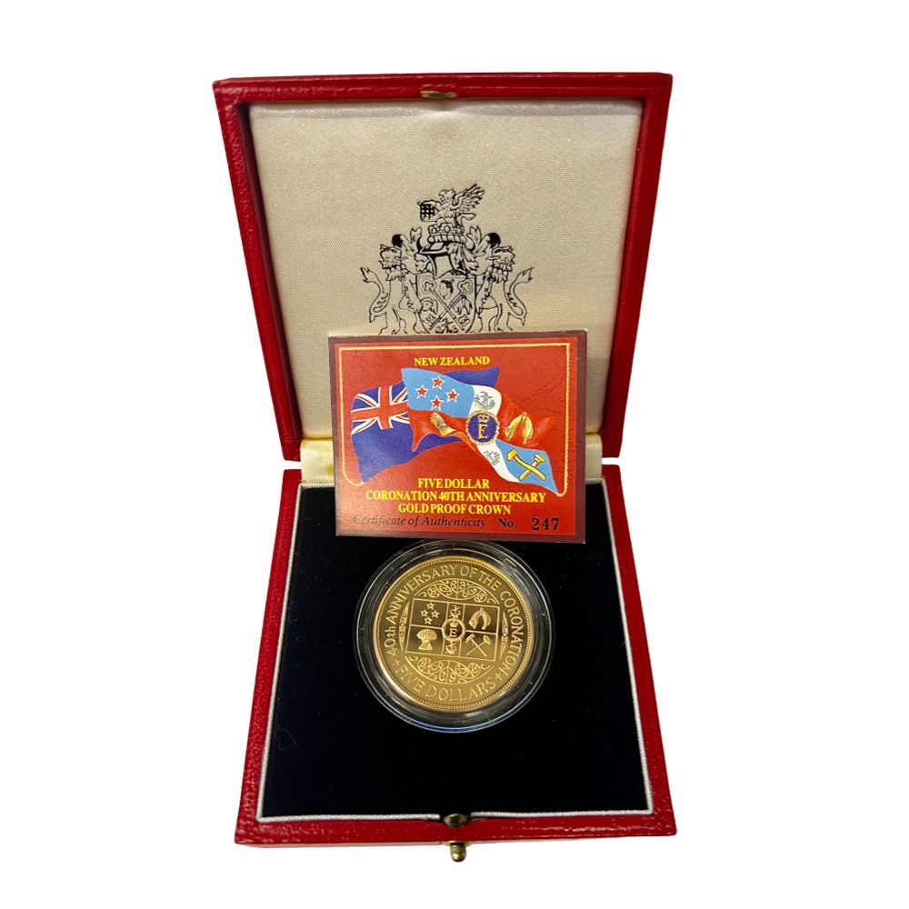 1993 $5 Gold Proof New Zealand Coronation 40th Anniversary-3