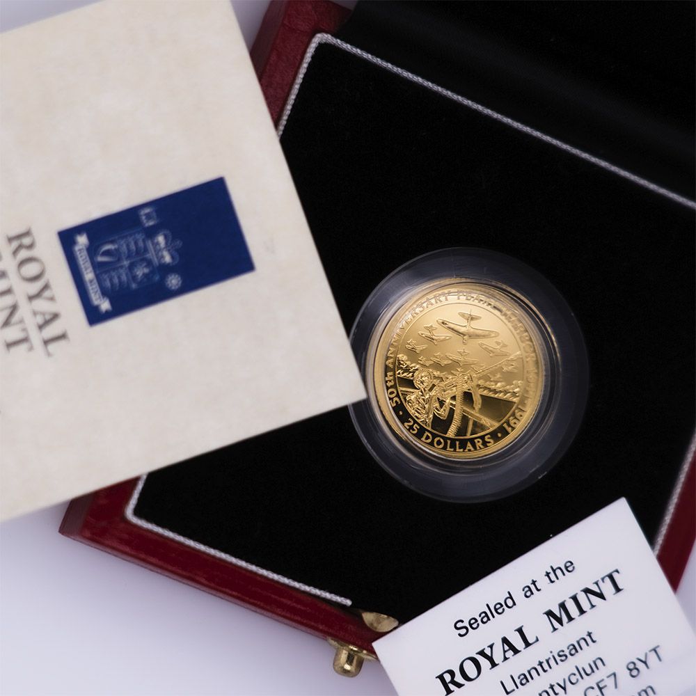 1991 Solomon Islands $25 50th Anniversary of Coral Sea Gold Proof Coin