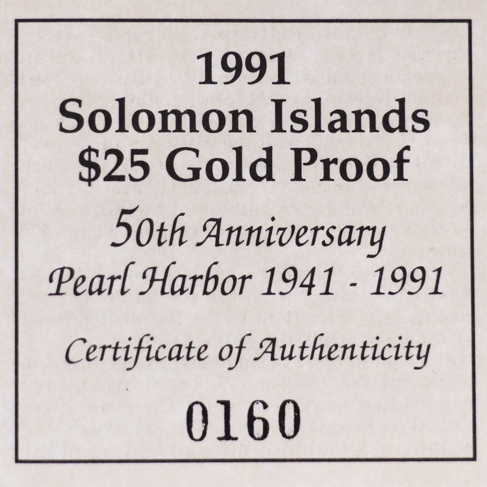 1991 Solomon Islands $25 50th Anniversary of Coral Sea Gold Proof
