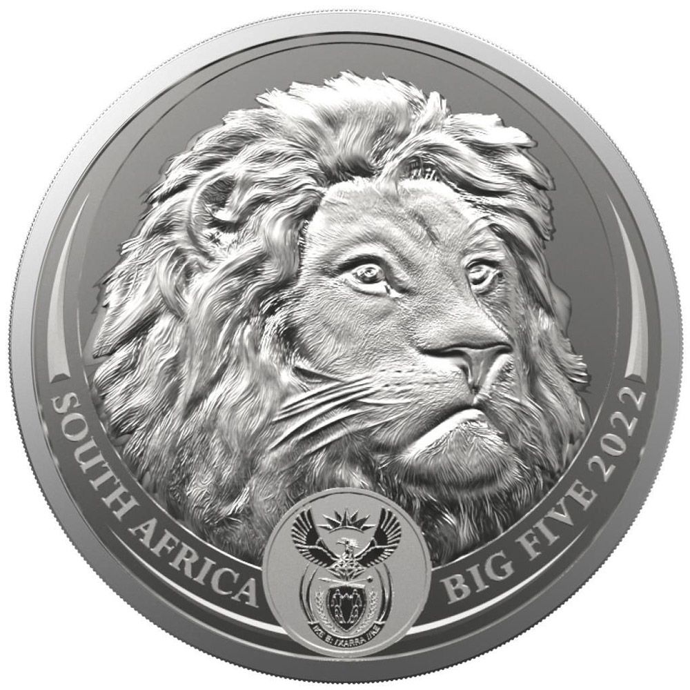 2022 SA Mint 1 oz Silver 5 Rand South Africa Big 5 II Lion BU Coin Blister Pack
