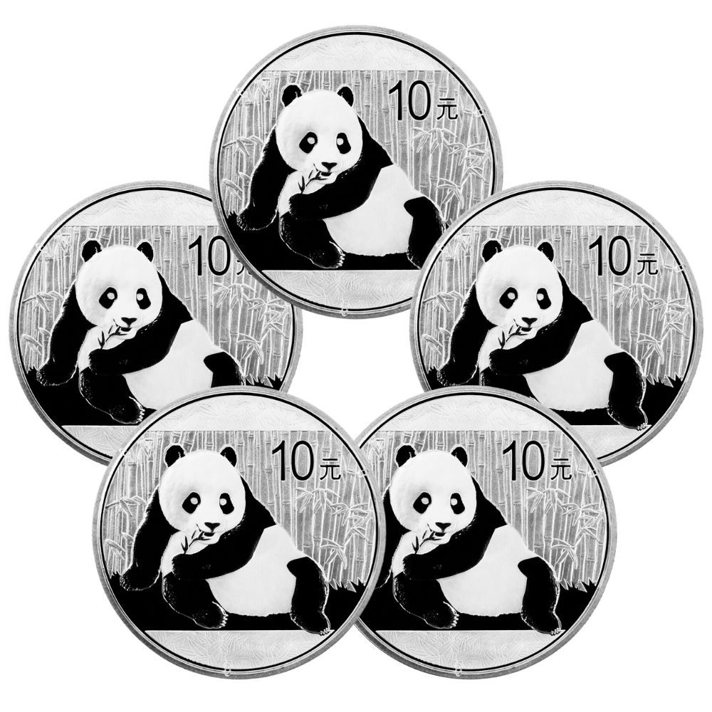 2015 Set of 5 1oz Silver 10 Yuan Chinese Panda BU Coin Bundle
