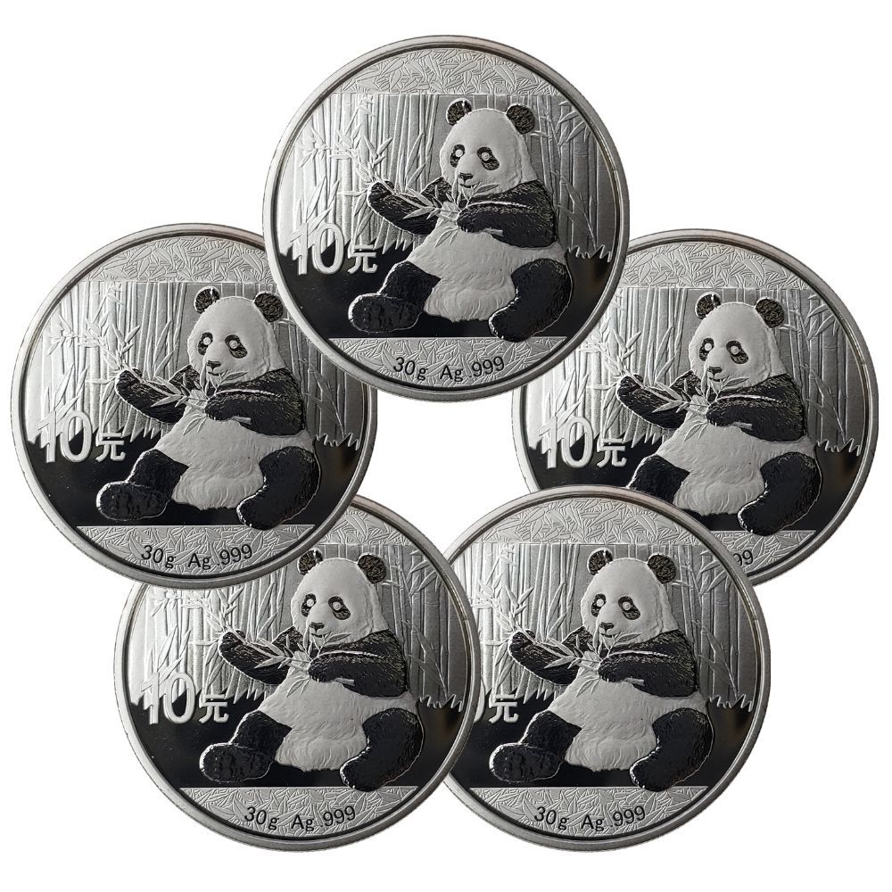 2017 Set of 5 30g Silver 10 Yuan Chinese Panda BU Coin Bundle