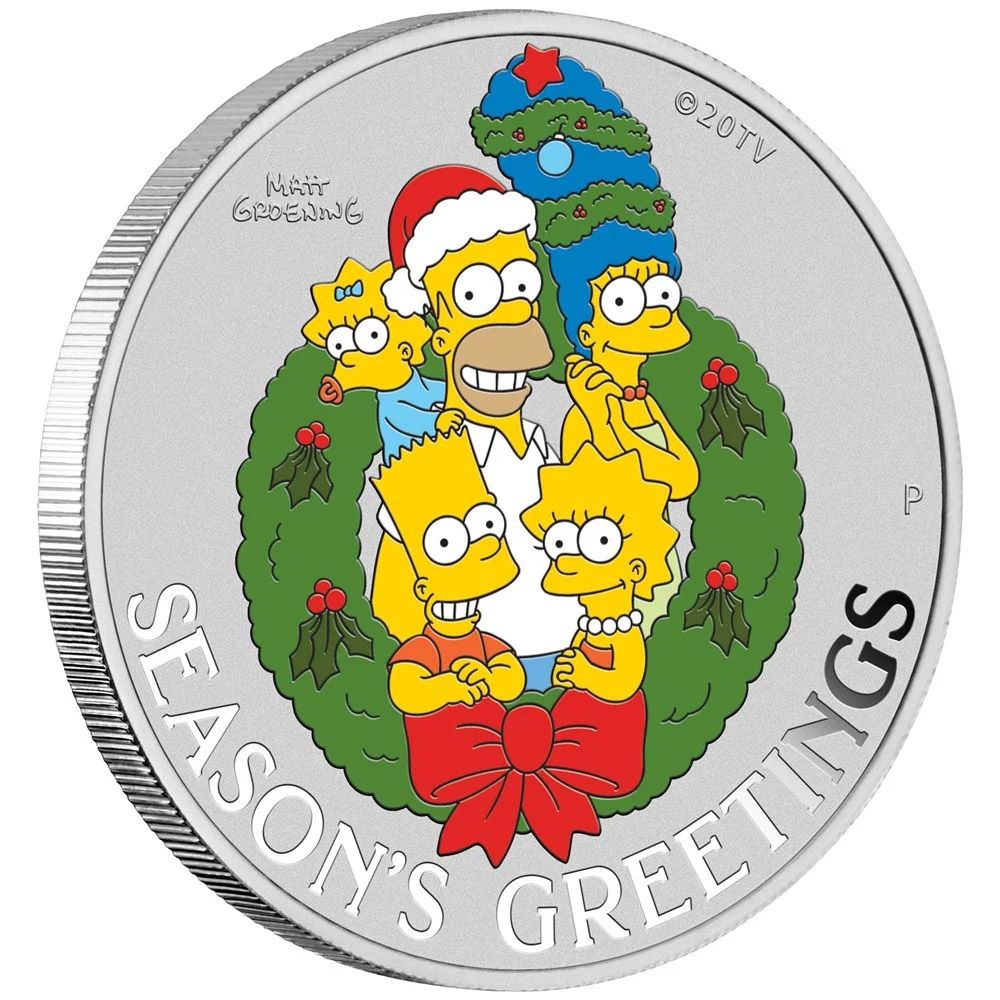 2022 Tuvalu 1 oz Silver The Simpsons Season’s Greetings Colorized Coin In Card
