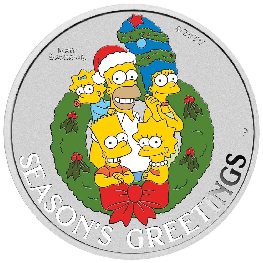 2022 Tuvalu 1 oz Silver The Simpsons Season’s Greetings Colorized Coin In Card