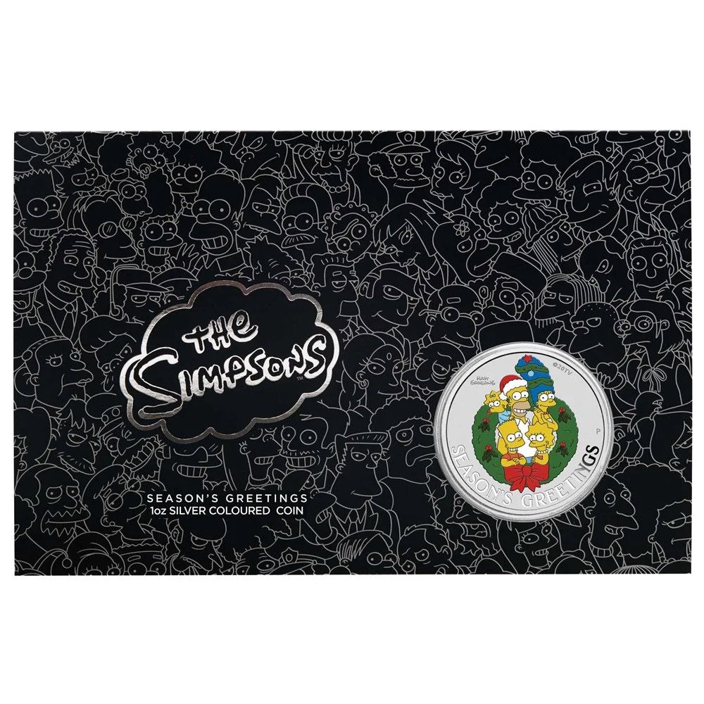 2022 Tuvalu 1 oz Silver The Simpsons Season’s Greetings Colorized Coin In Card