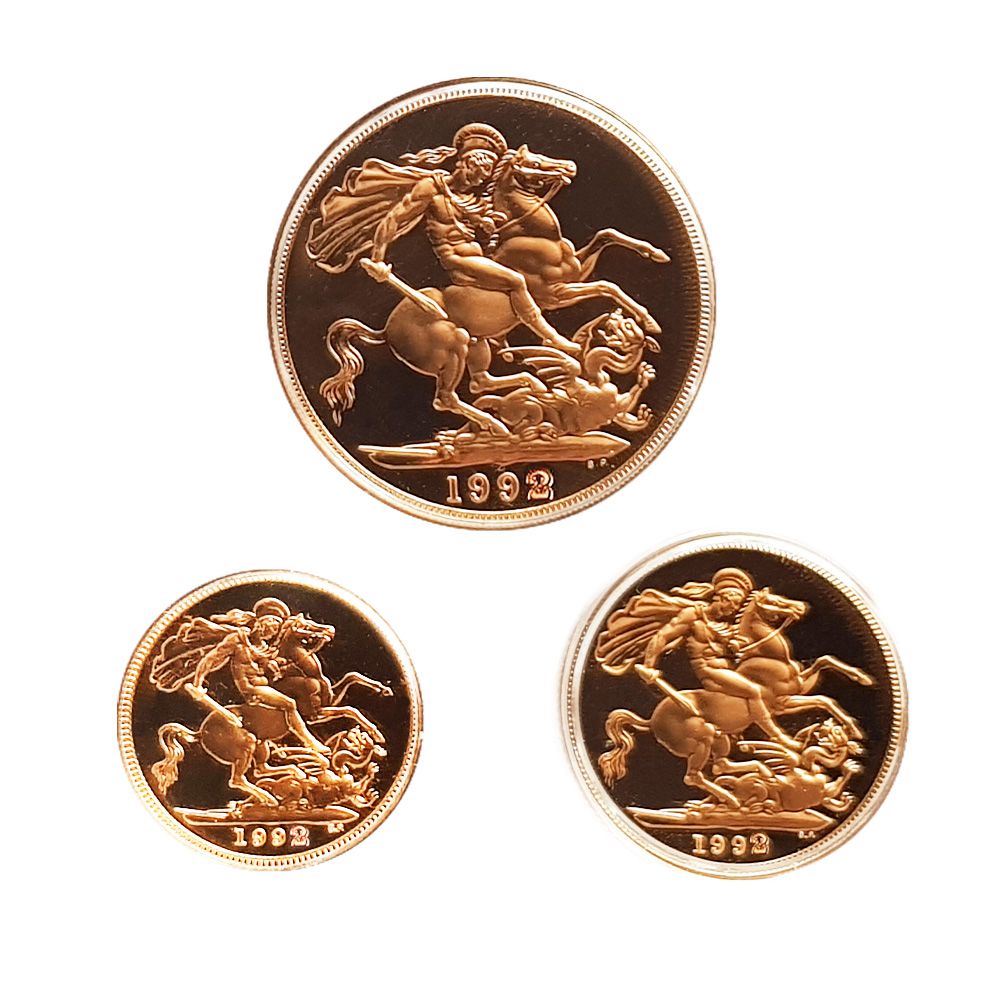 1992 UK Gold Proof 3-Coin Sovereign Set