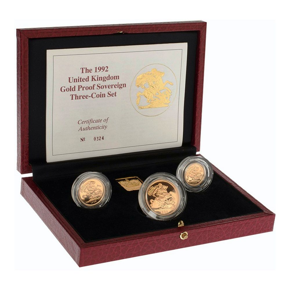1992 UK Gold Proof 3-Coin Sovereign Set