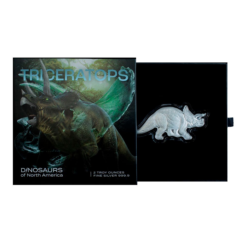 2022 Solomon Islands 2 oz Silver Dinosaurs of North America Triceratops Coin