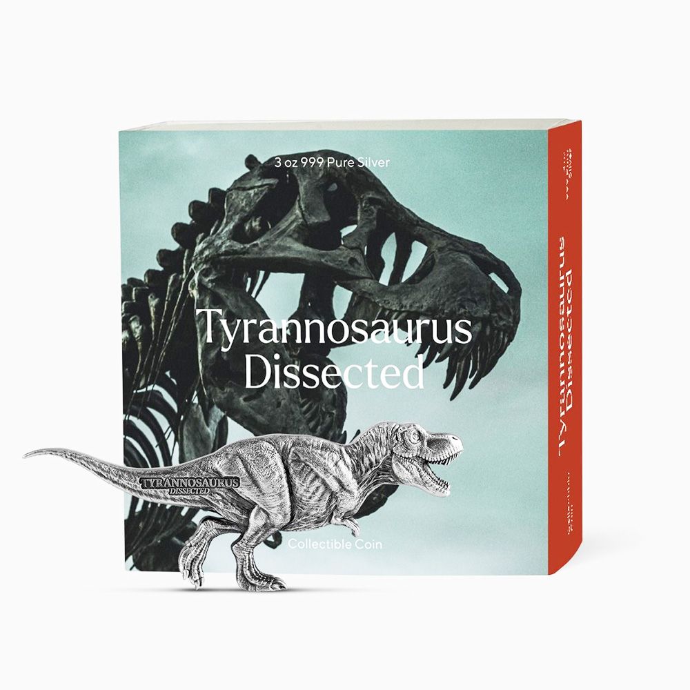 2022 Republic of Chad 3 oz .9999 Silver Tyrannosaurus Dissected Antiqued Coin