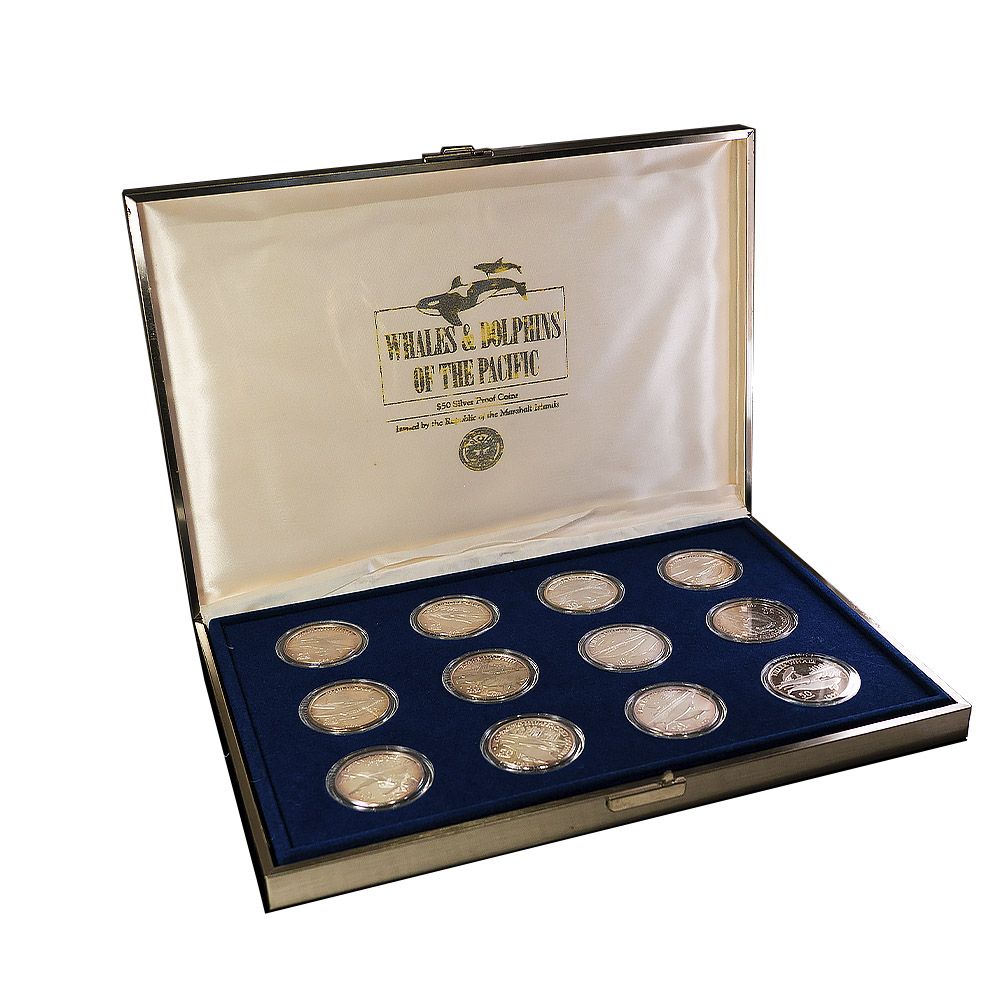 1993 Boxed Set: 12x 1oz Silver Coins - Whales & Dolphins of the Pacific 1